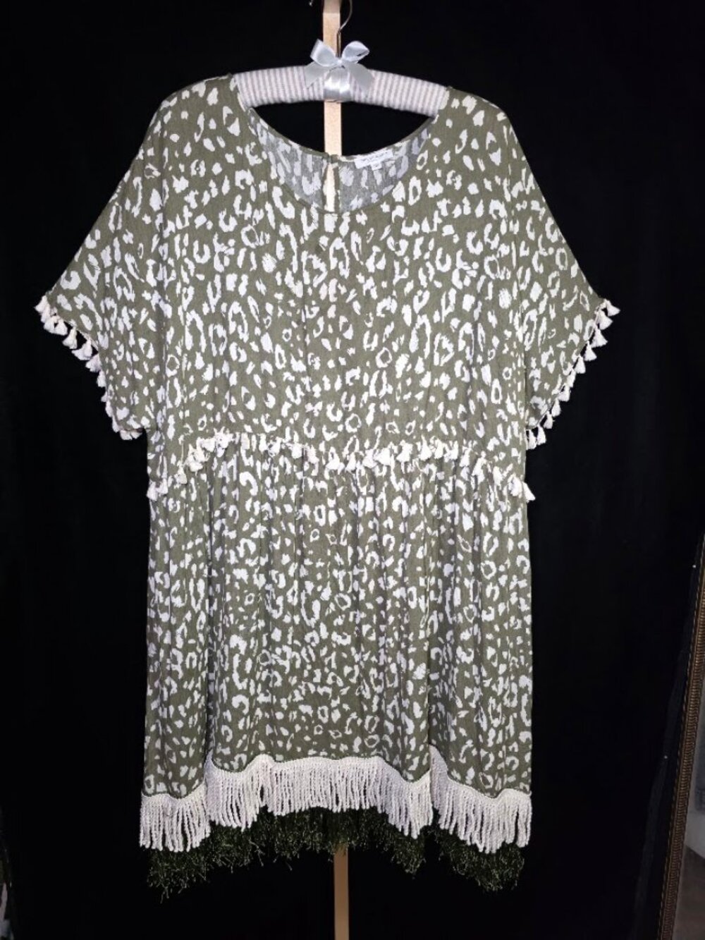 Chic Soul Leopard Print Fringe Tassel Babydoll Dress 3X